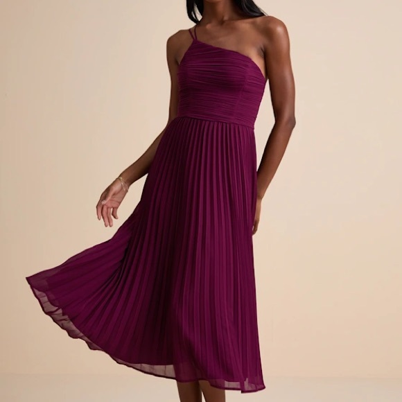 Lulus Dresses & Skirts - Lulus Wondrous Muse Plum Pleated One-Shoulder Midi Dress XXL